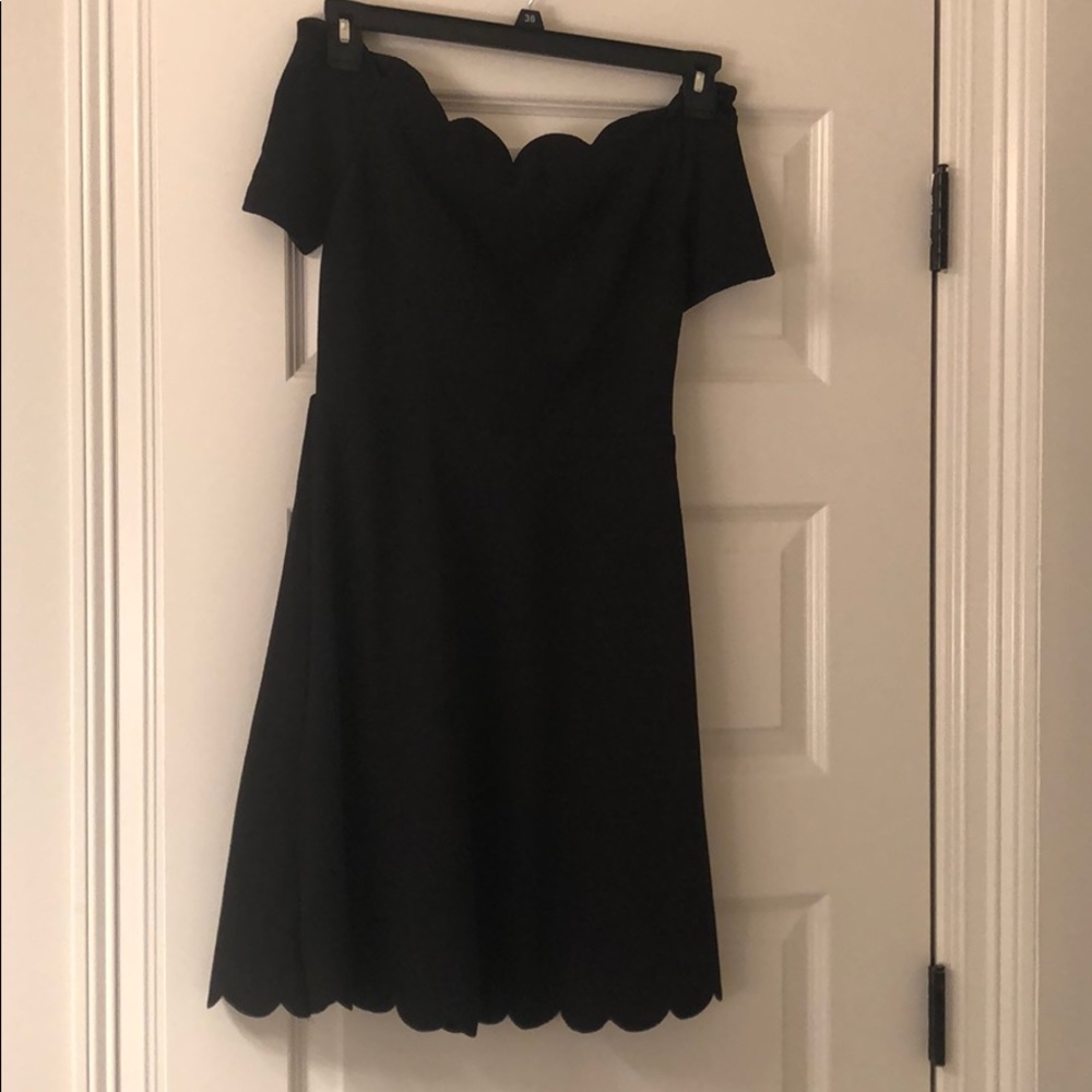 Off Shoulder Scallop Neck Black Cocktail Dress
